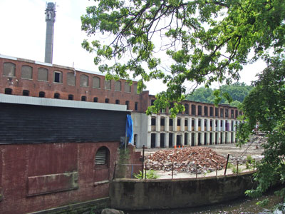 Old mill buildings in 2014.  Demolition in progress